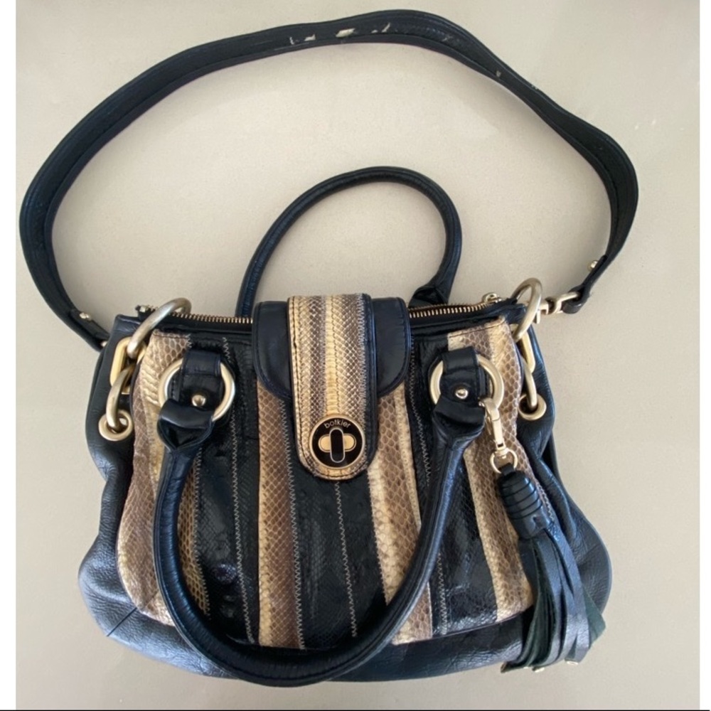 Botkier Black and Snakeskin Leather Handbag